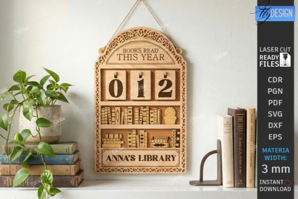 3D Layered Retro Book Tracker Laser Cut SVG