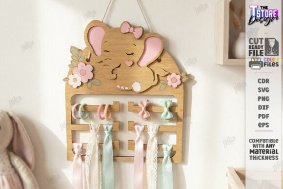 Baby Bow Wall Holder Laser Cut File for Nursery Organization