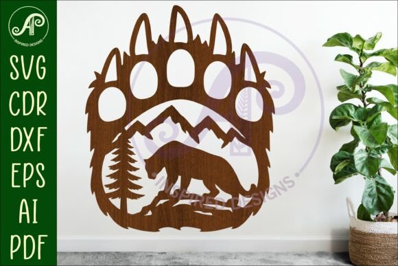 Bear Paw Print with Cougar Wall Sign: Wildlife Craft Art