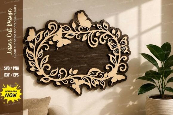 Butterfly Floral Frame Laser Cut SVG Design Set