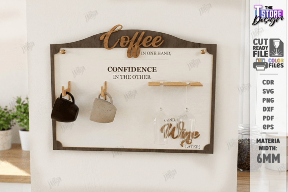 Coffee Mug and Wine Glass Holder Laser Cut SVG