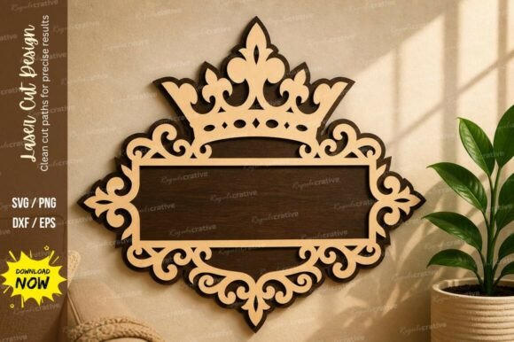 Crown Ornamental Name Frame Laser Cut Sv: A Design Essential