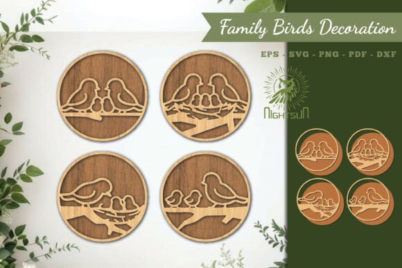 Elegant Family Birds Lasercut Decoration SVG Design