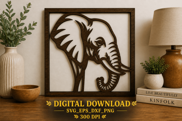 Elephant Head Wall Art SVG Laser Cut Fil