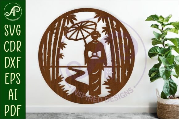 Japanese Bamboo Wall Art SVG: Geisha Design