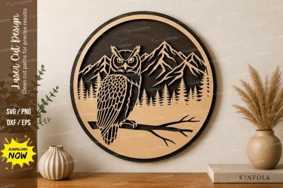 Owl Mountain Scene Laser Cut SVG Cutting
