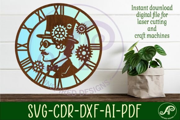 Steampunk Man Wall Clock Laser Cut Files